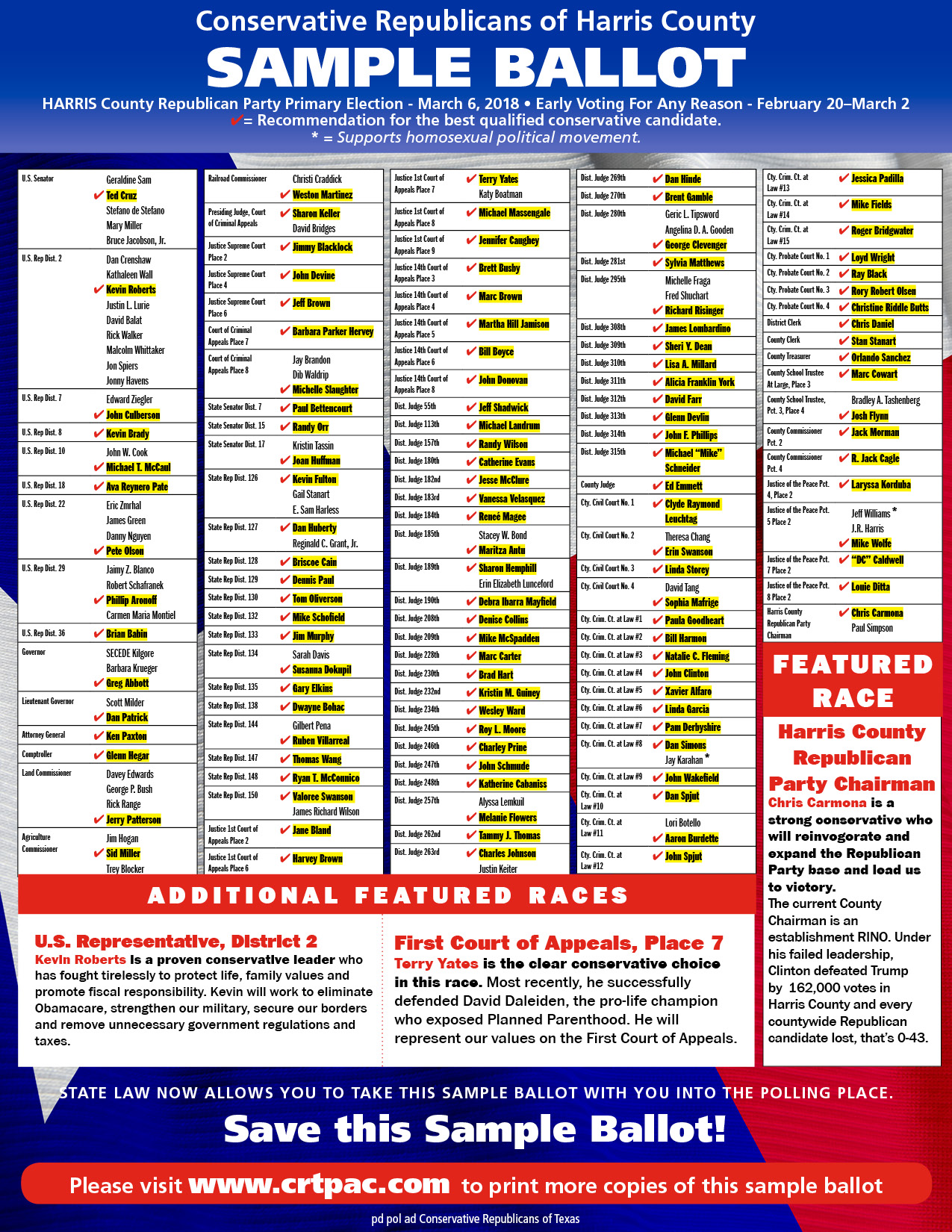 Endorsements From Conservative Republicans Of Texas And Harris County